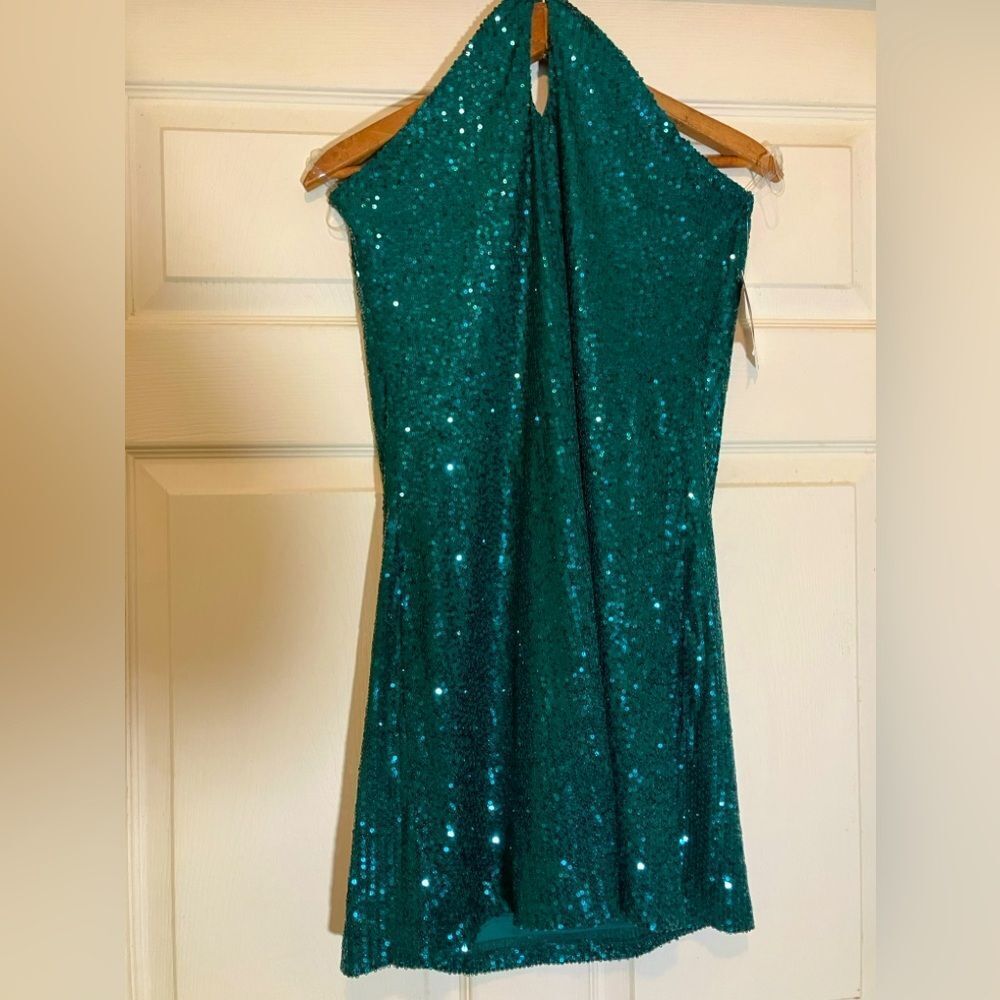 SO halter, top dress, green sequins, mini, NWT, medium